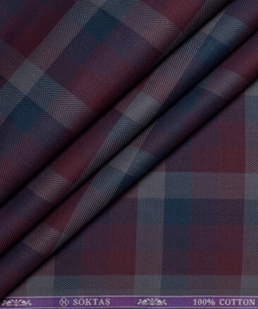 Soktas  Giza Cotton Checks Shirting Fabric (Maroon)