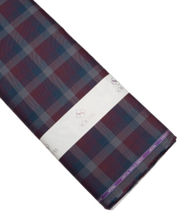 Soktas  Giza Cotton Checks Shirting Fabric (Maroon)