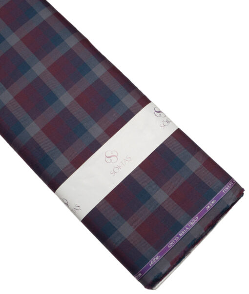 Soktas  Giza Cotton Checks Shirting Fabric (Maroon)