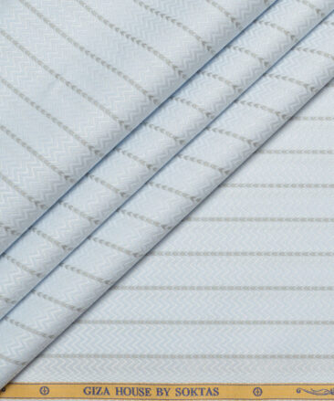 Soktas  Giza Cotton Striped Shirting Fabric (Sky Blue)