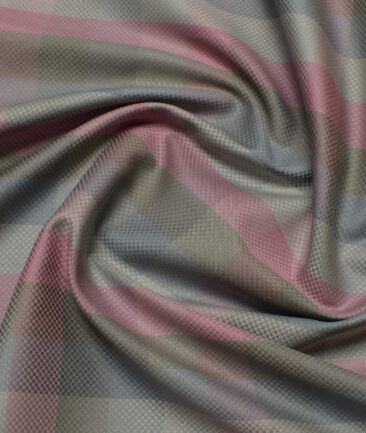 Soktas  Giza Cotton Checks Shirting Fabric (Grey & Pink)