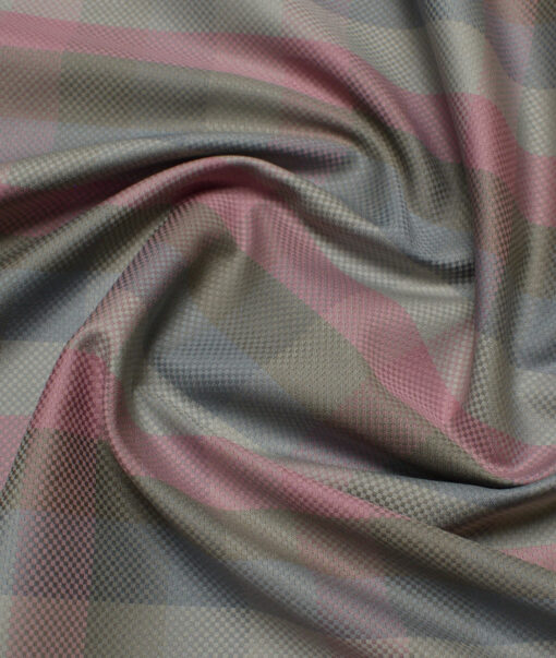 Soktas  Giza Cotton Checks Shirting Fabric (Grey & Pink)