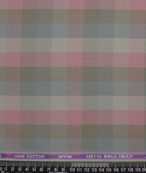 Soktas  Giza Cotton Checks Shirting Fabric (Grey & Pink)