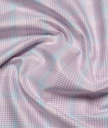 Soktas  Giza Cotton Checks Shirting Fabric (White & Purple)