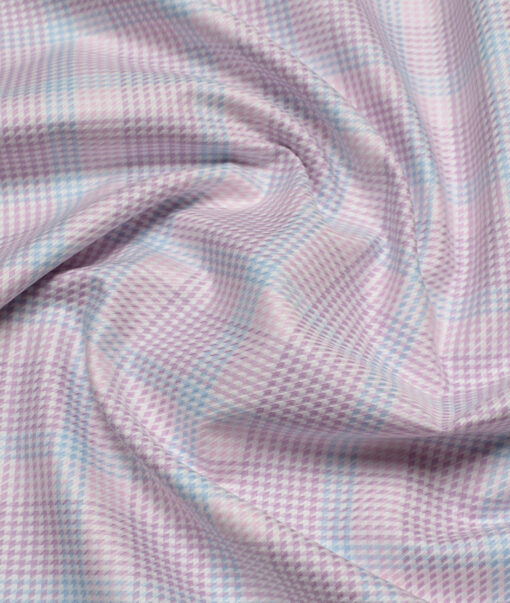 Soktas  Giza Cotton Checks Shirting Fabric (White & Purple)