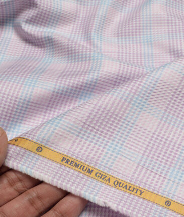 Soktas  Giza Cotton Checks Shirting Fabric (White & Purple)