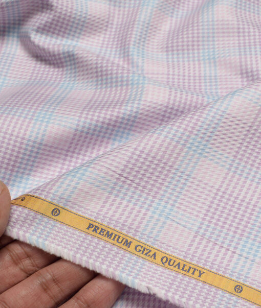 Soktas  Giza Cotton Checks Shirting Fabric (White & Purple)