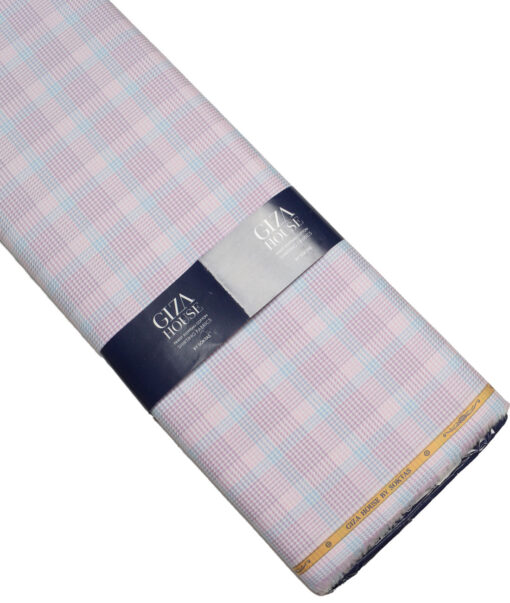 Soktas  Giza Cotton Checks Shirting Fabric (White & Purple)