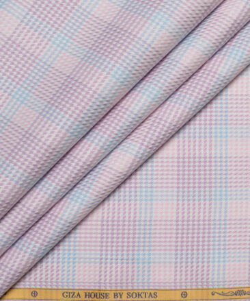 Soktas  Giza Cotton Checks Shirting Fabric (White & Purple)
