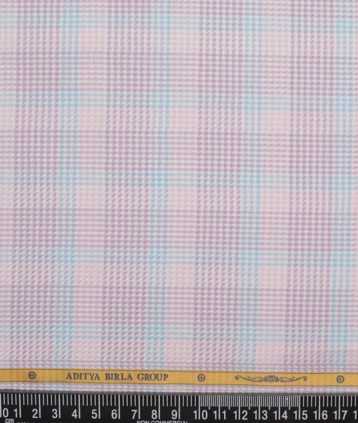 Soktas  Giza Cotton Checks Shirting Fabric (White & Purple)