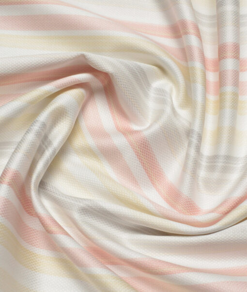 Soktas 2 Ply 100's Giza Cotton Striped Shirting Fabric (White & Pink)