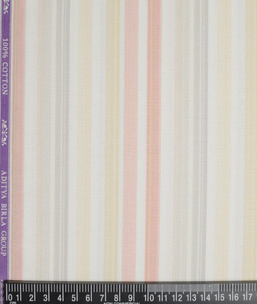 Soktas 2 Ply 100's Giza Cotton Striped Shirting Fabric (White & Pink)