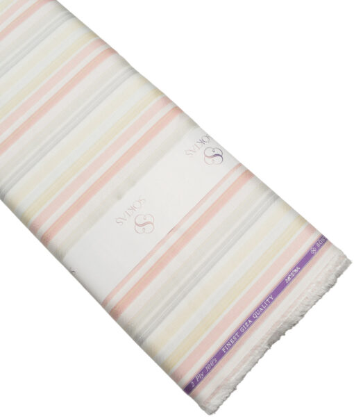 Soktas 2 Ply 100's Giza Cotton Striped Shirting Fabric (White & Pink)