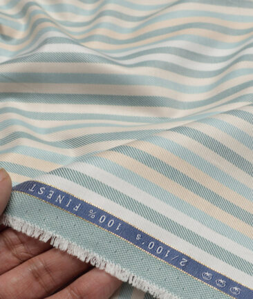 Vercelli Italy 2 Ply 100's Supima Cotton Striped Shirting Fabric (Green)