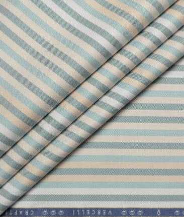 Vercelli Italy 2 Ply 100's Supima Cotton Striped Shirting Fabric (Green)