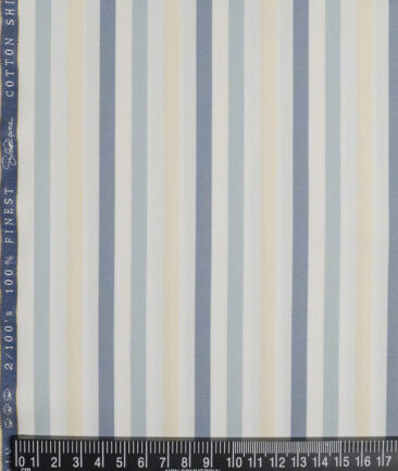 Vercelli Italy 2 Ply 100's Supima Cotton Striped Shirting Fabric (White & Blue)