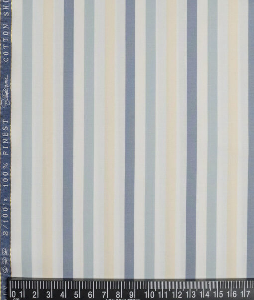 Vercelli Italy 2 Ply 100's Supima Cotton Striped Shirting Fabric (White & Blue)