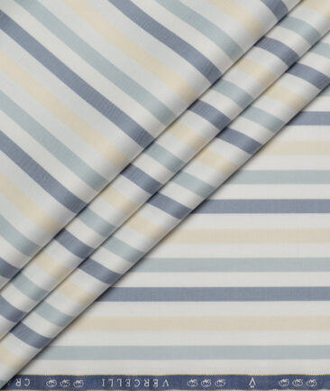 Vercelli Italy 2 Ply 100's Supima Cotton Striped Shirting Fabric (White & Blue)