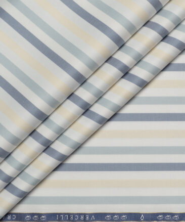 Vercelli Italy 2 Ply 100's Supima Cotton Striped Shirting Fabric (White & Blue)