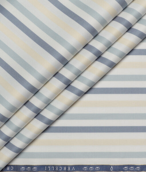 Vercelli Italy 2 Ply 100's Supima Cotton Striped Shirting Fabric (White & Blue) Vercelli Italy 2 Ply 100's Supima Cotton Striped Shirting Fabric (White & Blue)