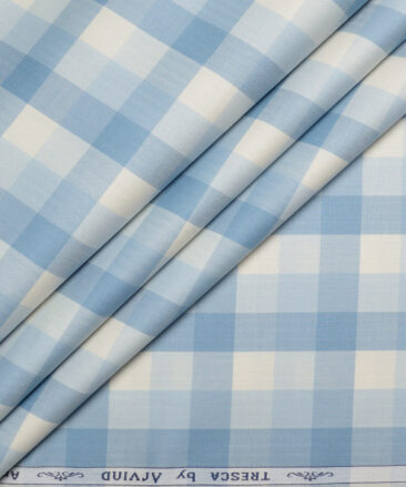 Tresca by Arvind  Cotton Checks Shirting Fabric (Cream & Blue)