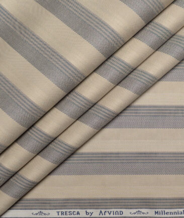 Tresca by Arvind  Cotton Striped Shirting Fabric (Light Brown)