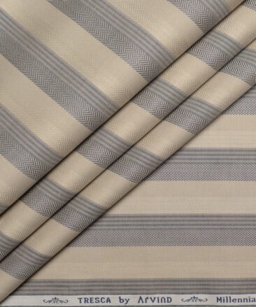 Tresca by Arvind  Cotton Striped Shirting Fabric (Light Brown)