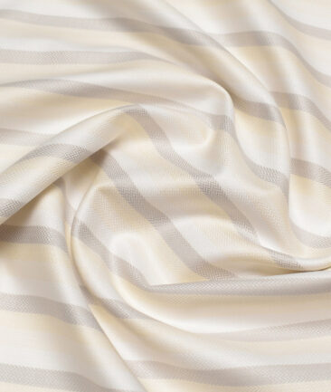 Tresca by Arvind  Cotton Striped Shirting Fabric (White & Beige)