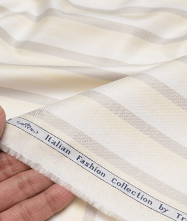 Tresca by Arvind  Cotton Striped Shirting Fabric (White & Beige)