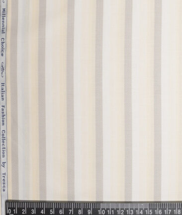 Tresca by Arvind  Cotton Striped Shirting Fabric (White & Beige)