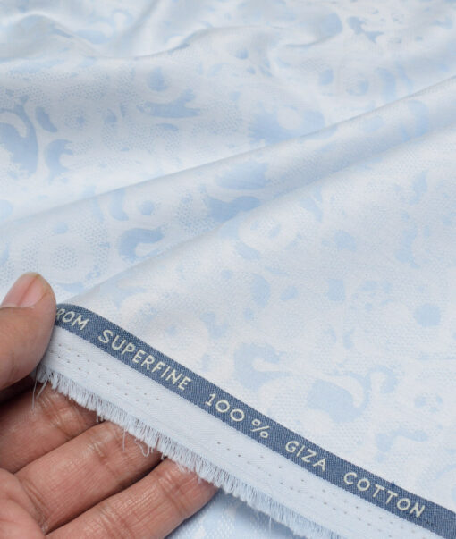 Tresca by Arvind  Giza Cotton Self Design Shirting Fabric (Sky Blue)