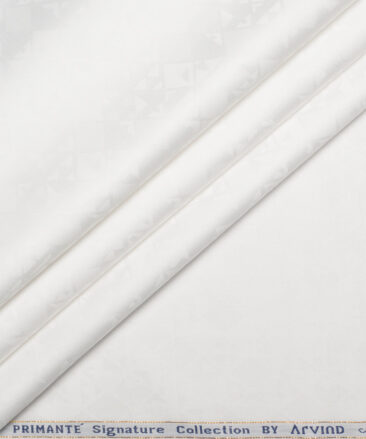 Tresca by Arvind 1 Ply 90's Giza Cotton Self Design Shirting Fabric (White)
