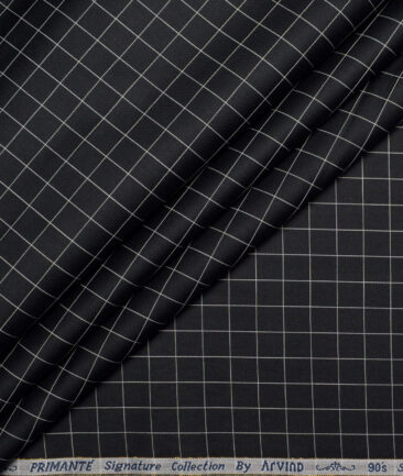 Primante by Arvind 1 Ply 90's Supima Cotton Checks Shirting Fabric (Black)