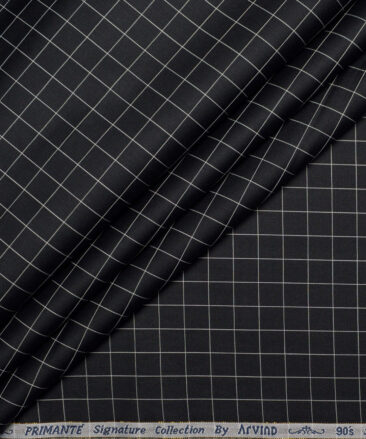 Primante by Arvind 1 Ply 90's Supima Cotton Checks Shirting Fabric (Black)
