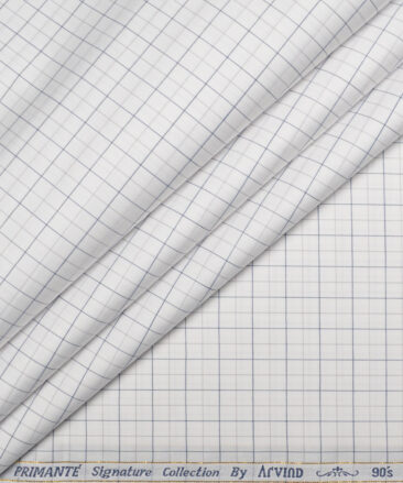 Primante by Arvind 1 Ply 90's Supima Cotton Checks Shirting Fabric (White)