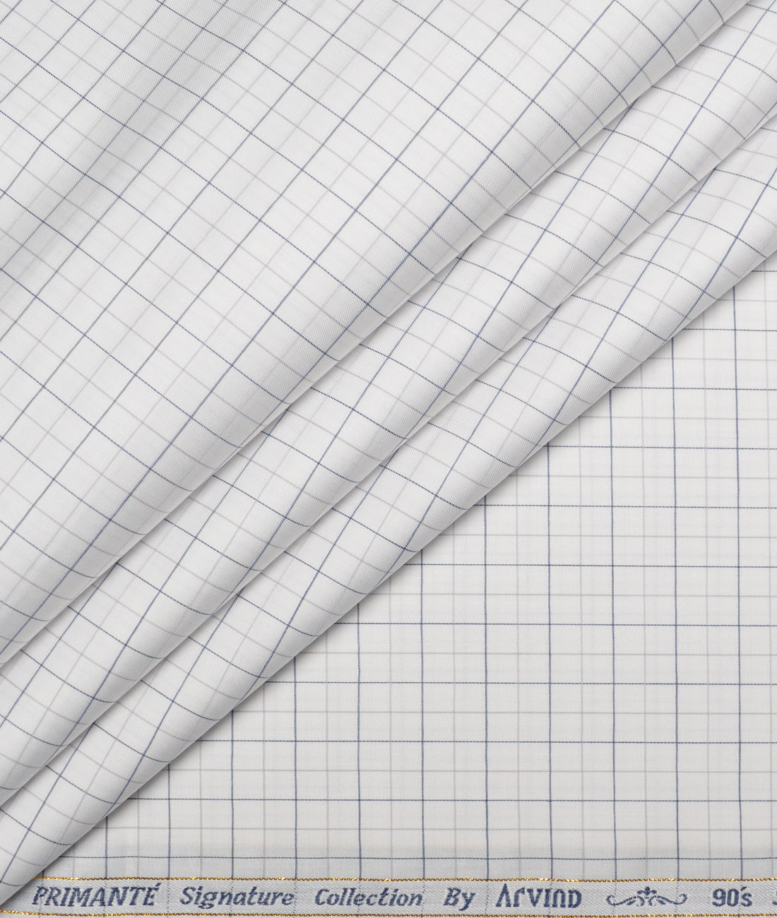 Primante by Arvind 1 Ply 90's Supima Cotton Checks Shirting Fabric (White) Primante by Arvind 1 Ply 90's Supima Cotton Checks Shirting Fabric (White)