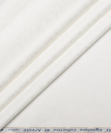 Primante by Arvind 1 Ply 90's Giza Cotton Self Design Shirting Fabric (White)