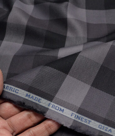 Luthai  Giza Cotton Checks Shirting Fabric (Black & Grey)