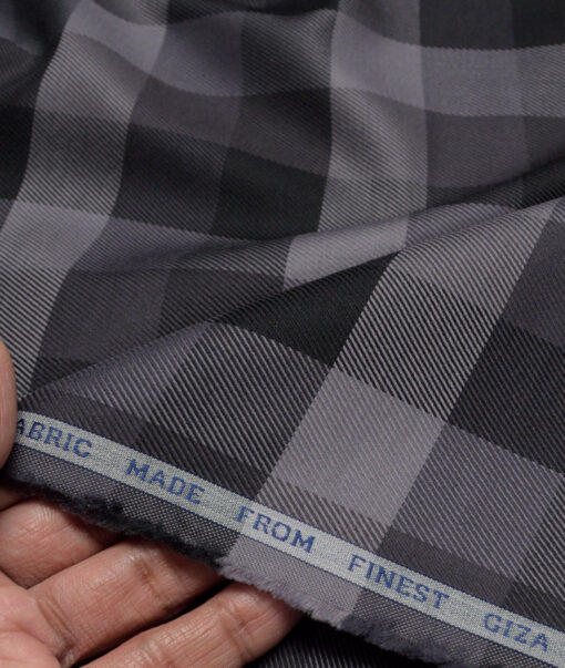 Luthai  Giza Cotton Checks Shirting Fabric (Black & Grey)