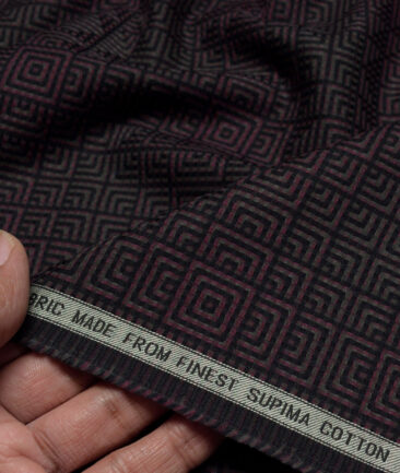 Luthai  Supima Cotton Self Design Shirting Fabric (Black & Maroon)