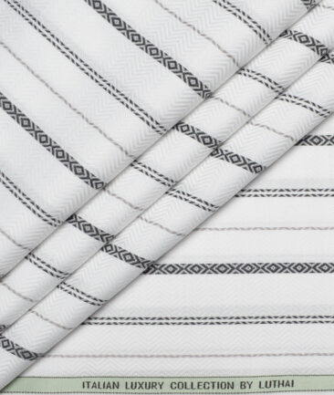 Luthai  Supima Cotton Striped Shirting Fabric (White & Black)