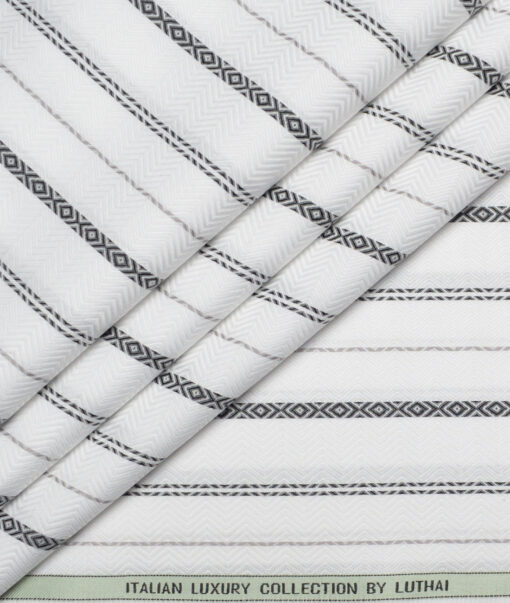 Luthai  Supima Cotton Striped Shirting Fabric (White & Black)