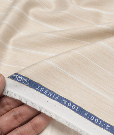 Vercelli Italy 2 Ply 100's Supima Cotton Striped Shirting Fabric (Beige)