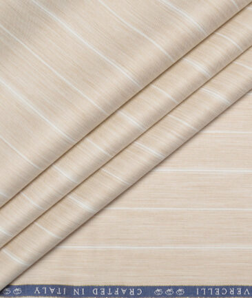Vercelli Italy 2 Ply 100's Supima Cotton Striped Shirting Fabric (Beige)