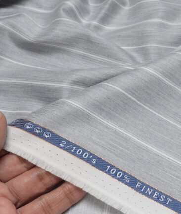Vercelli Italy 2 Ply 100's Supima Cotton Striped Shirting Fabric (Grey)