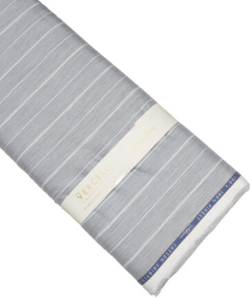 Vercelli Italy 2 Ply 100's Supima Cotton Striped Shirting Fabric (Grey)