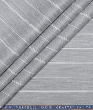 Vercelli Italy 2 Ply 100's Supima Cotton Striped Shirting Fabric (Grey)