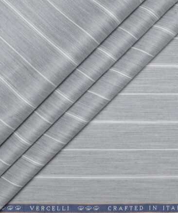 Vercelli Italy 2 Ply 100's Supima Cotton Striped Shirting Fabric (Grey)