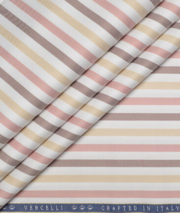 Vercelli Italy 2 Ply 100's Supima Cotton Striped Shirting Fabric (White & Multi)