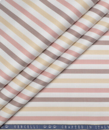 Vercelli Italy 2 Ply 100's Supima Cotton Striped Shirting Fabric (White & Multi)